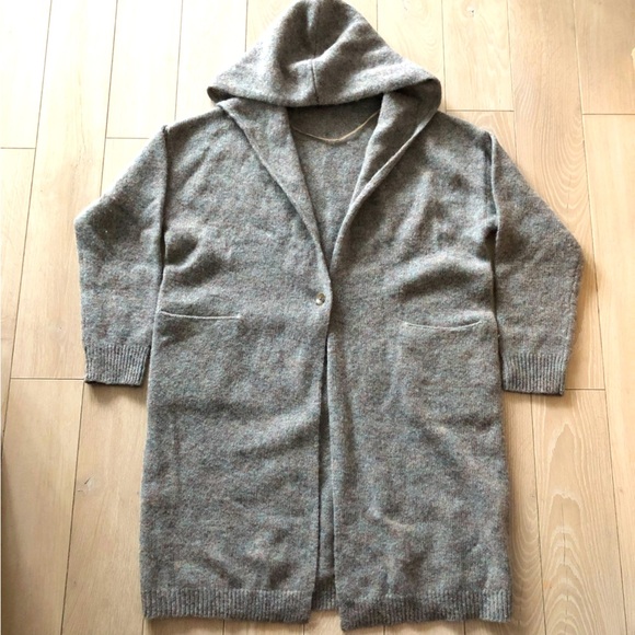 Uniqlo Wool Hooded Oversized Long Cardigan in Grey Heather Size S - Picture 1 of 11